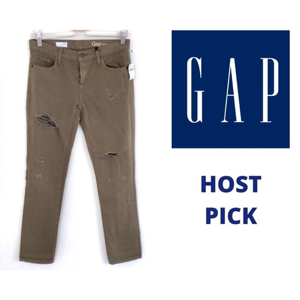 Gap Girlfriend frayed army green jeans/denim sz 26